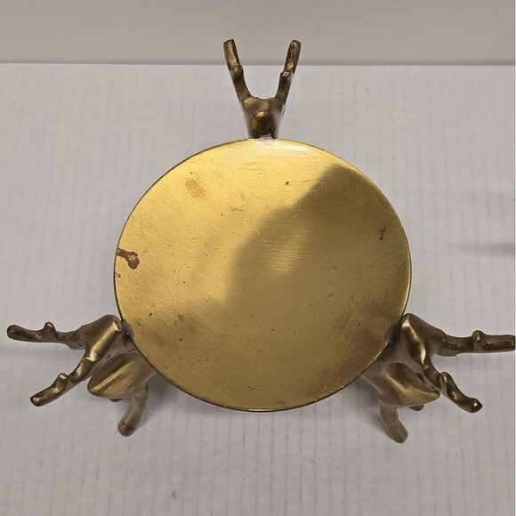 Vintage Brass Deers Candle Holder Set 3 Reindeers Holding Tray MCM - Picture 5 of 8